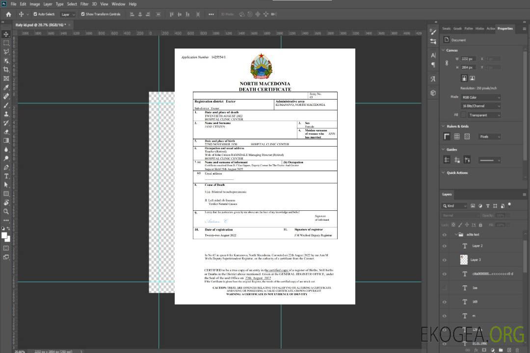 Modèle Word et PDF de certificat de décès de la Macédoine du Nord template